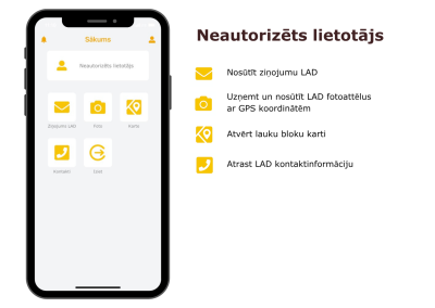 LAD lietotnes skats neautorizētam lietotājam
