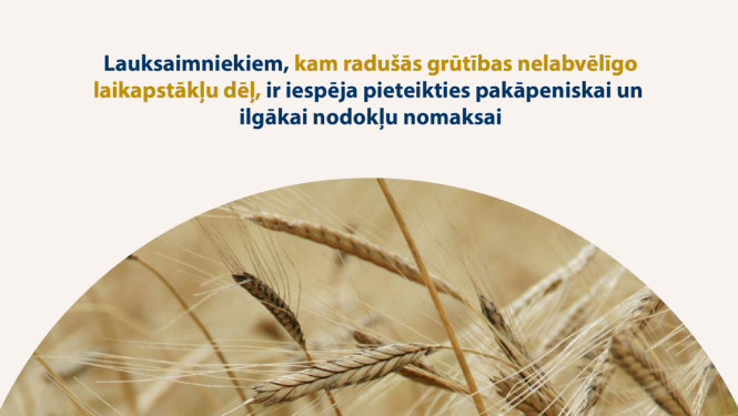 Citāts no ziņas, zem tā pusaplis ar vārpām