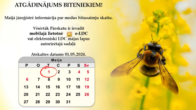 Atgādinājums bišu saimju īpašniekiem ar kalendāru un biti