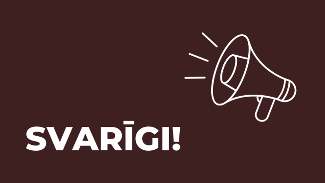 Svarīgi! uz brūna fona uzraksts un rupora zīmējums