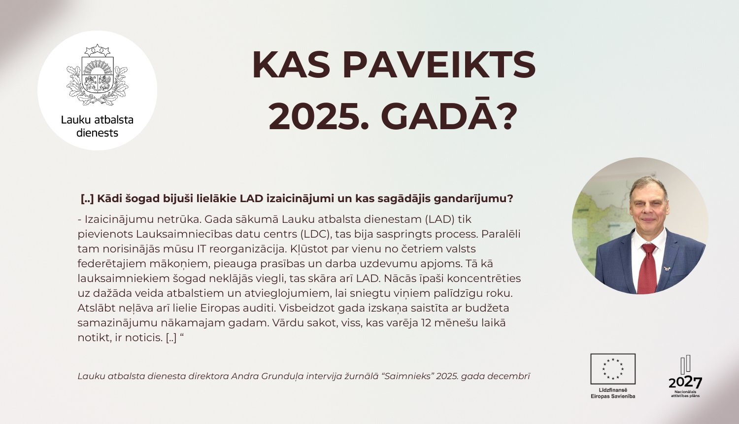 Kas paveikts 2025.gadā ar intervijas tekstu, LAD logo un direktora portretu