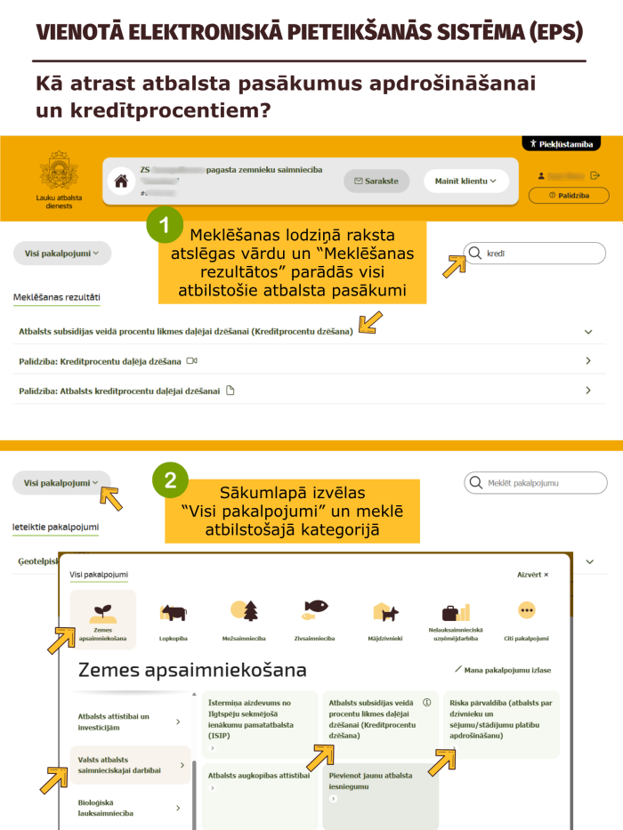 Kā meklēt atbalsta pasākumus jaunajā EPS