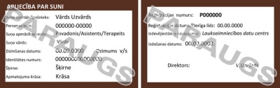 Apliecības par suni pavadoni/asistentu/terapeitu paraugs