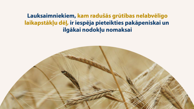 Citāts no ziņas, zem tā pusaplis ar vārpām