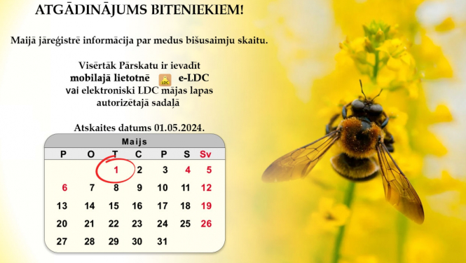 Atgādinājums bišu saimju īpašniekiem ar kalendāru un biti