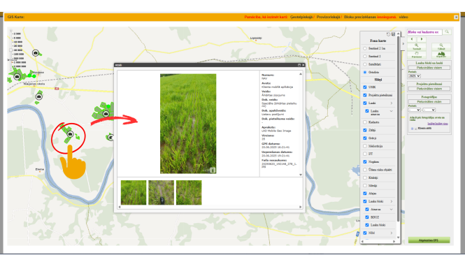 EPS kartes atvērums ar norādītu vietu, kur var atrast pievienotos attēlus