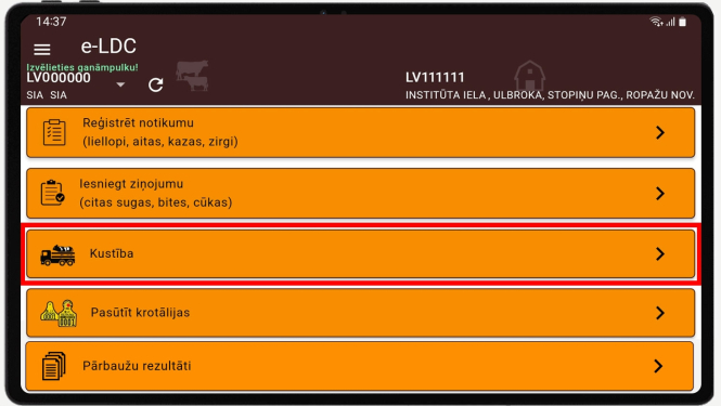 Mobilās lietotnes skats