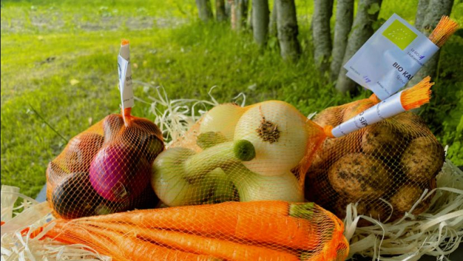 Burkāni, sīpoli un kartupeļi ārā uz galda.