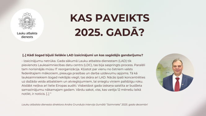 Kas paveikts 2025.gadā ar intervijas tekstu, LAD logo un direktora portretu