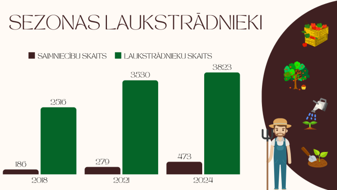 Dati par sezonas laukstrādnieku un saimniecību skaitu