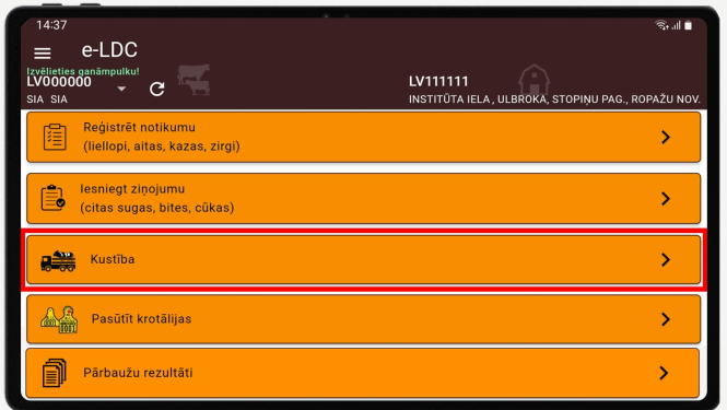 Mobilās lietotnes skats