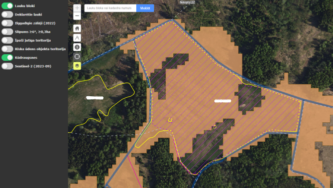 Kūdraugšņu slānis lauku bloku kartē