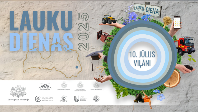 Lauku dienu plakāts ar uzrakstu lauku dienas un apļveida zīmējumu