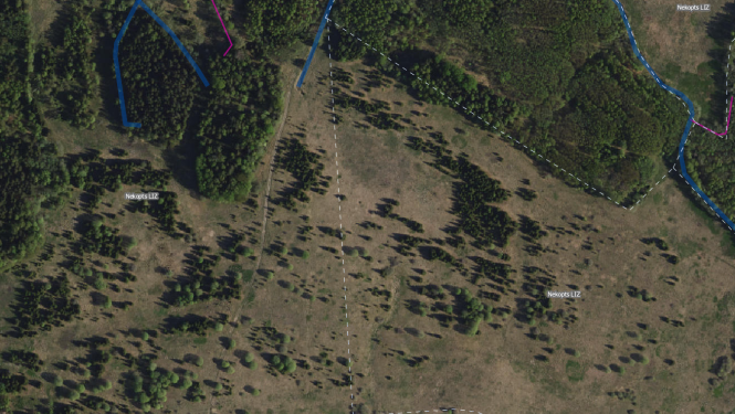 Lauku bloku kartes fragments ar apzīmējumiem "Nekopts LIZ"