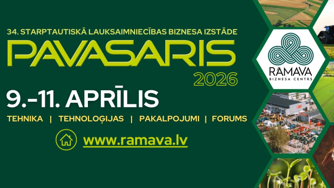 Izstādes Pavasaris plakāts ar pasākuma datumiem, vietu, logo un dažiem ilustratīviem attēliem no pasākuma vietas