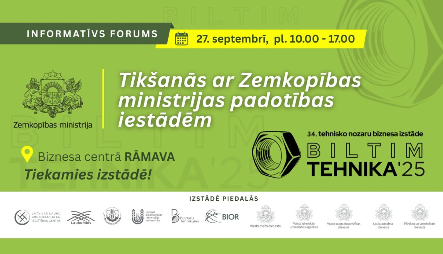 Informācija par 27.septembrī gaidāmo "Biltim Tehnika'25" pasākumu un informatīvo forumu.