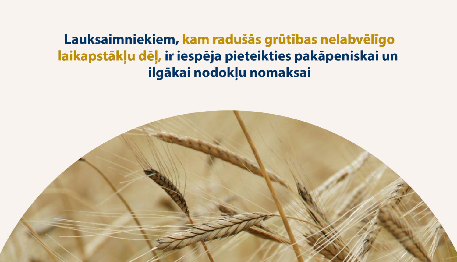 Citāts no ziņas, zem tā pusaplis ar vārpām