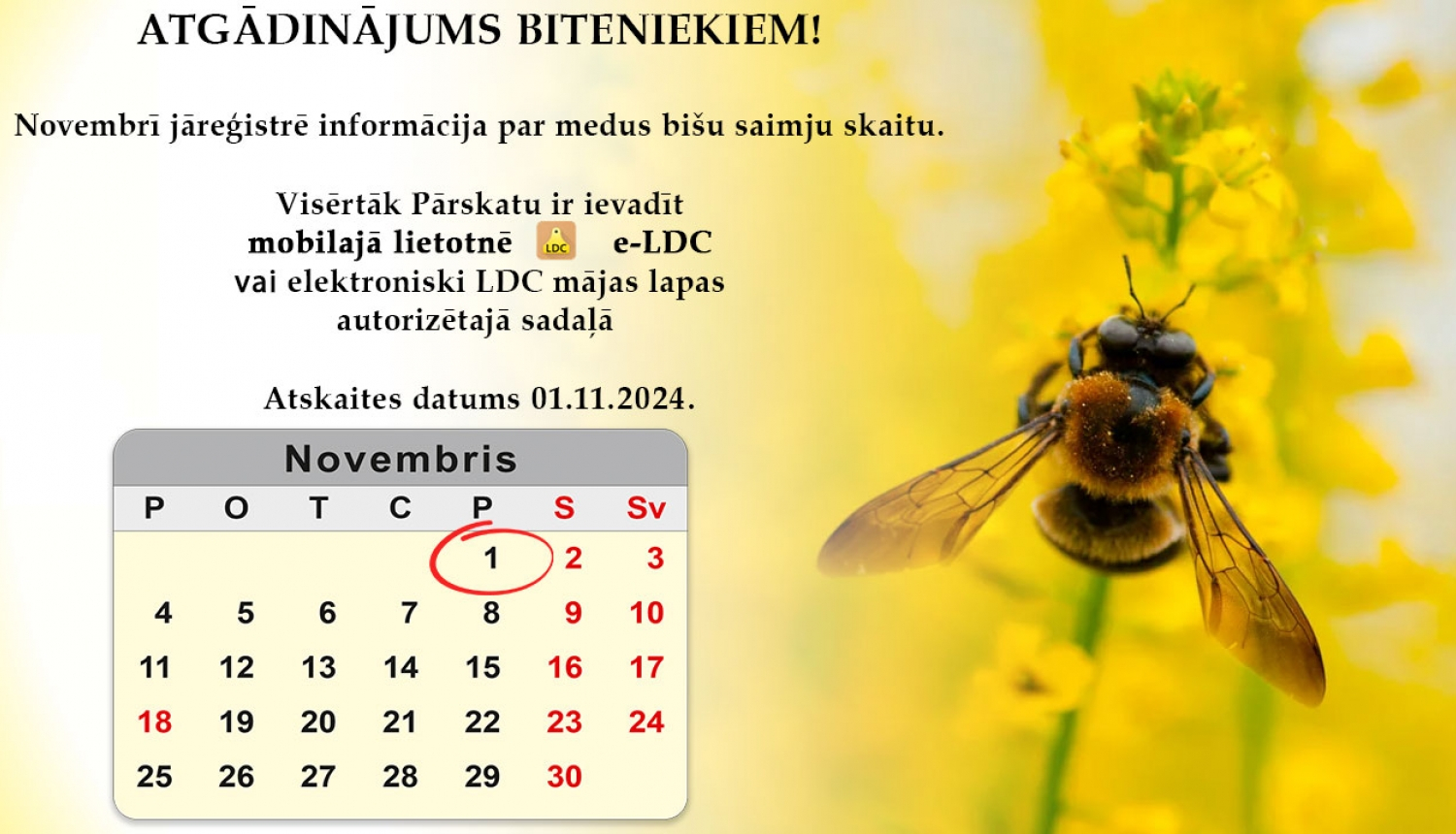 Kalendārs ar biti un atgādinājumu par svarīgiem datumiem
