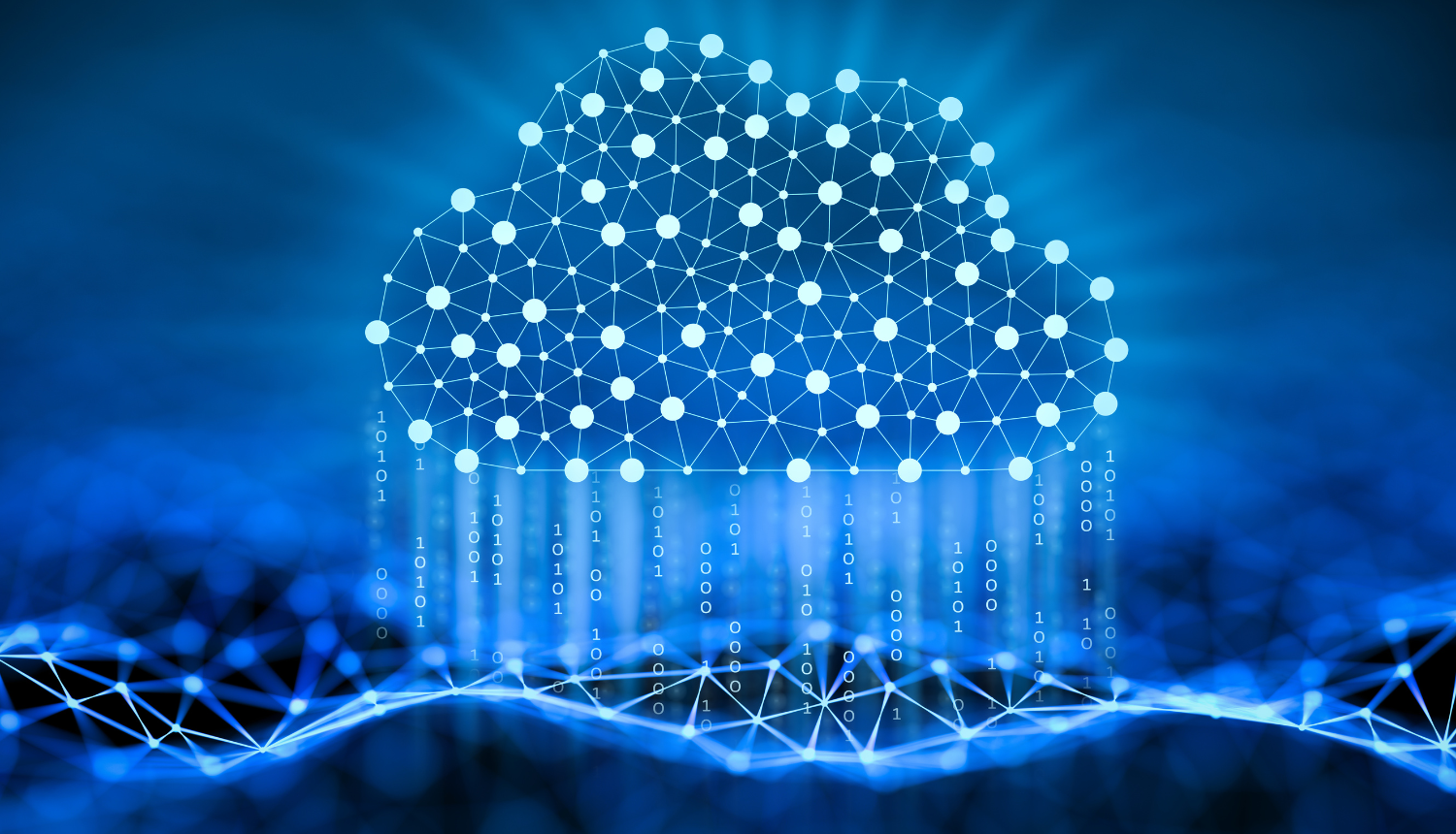 Digitāls zīmējums ar improvizētu datu mākoni zilā krāsā