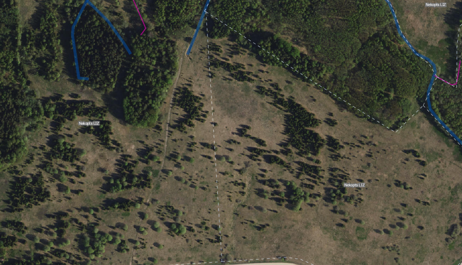 Lauku bloku kartes fragments ar apzīmējumiem "Nekopts LIZ"