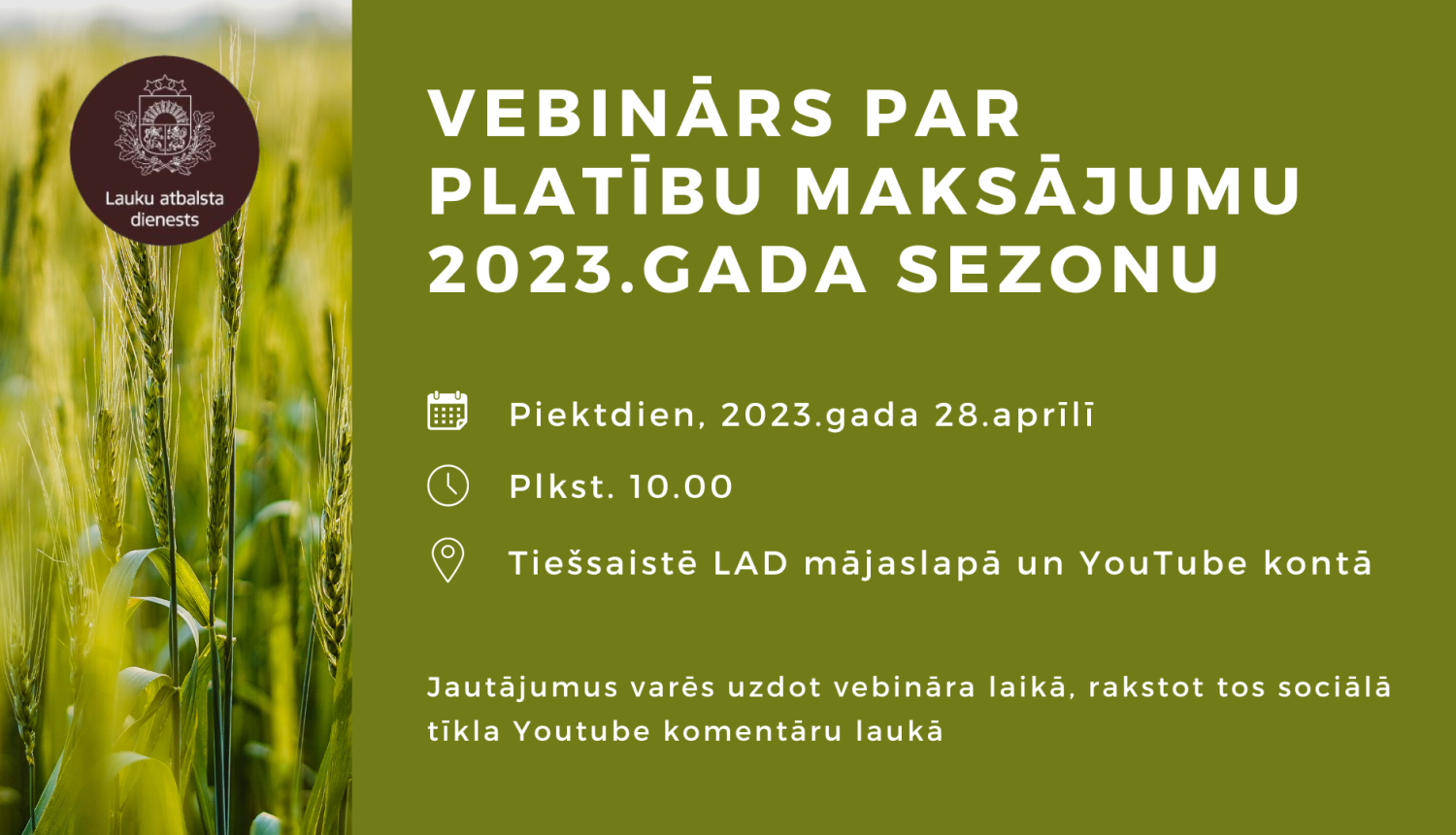 Vebinārs par platību maksājumu 2023.gada sezonu