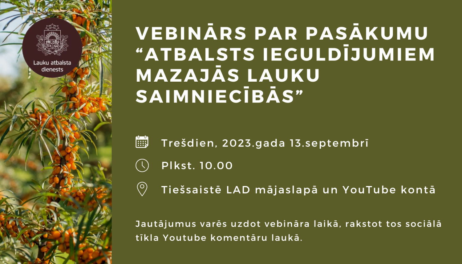 Vebinārs par investīciju pasākumu mazajiem lauksaimniekiem