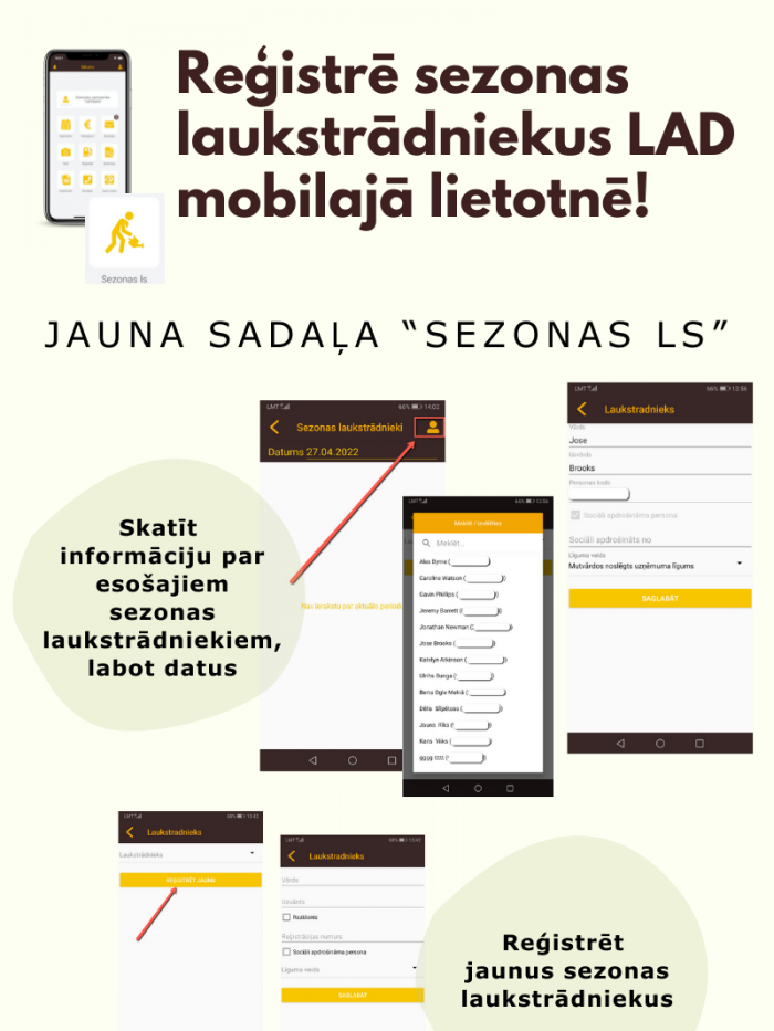 Instrukcija par sezonas laukstrādnieku reģistrāciju mobilajā lietotnē