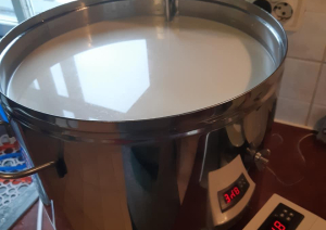 Katls ar pienu un temleratūras rādītāju